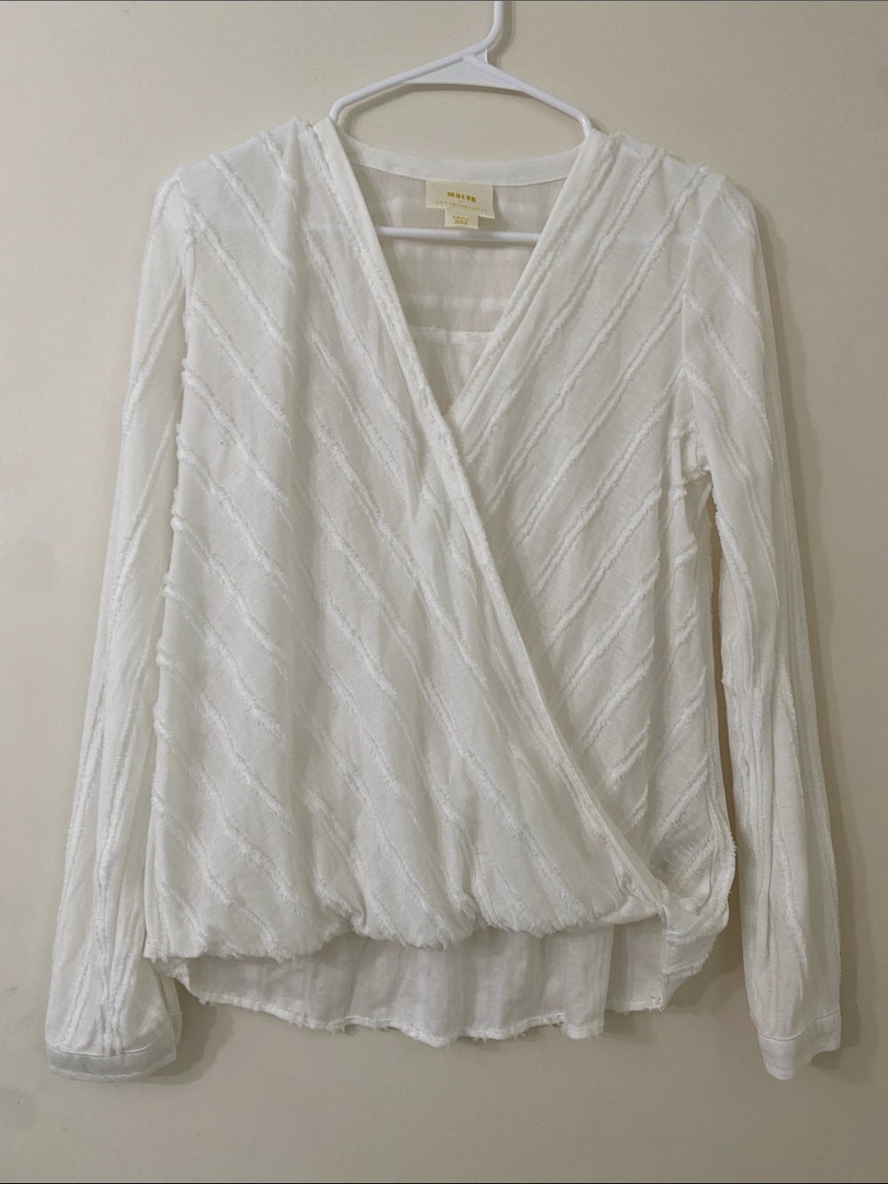 Maeve White Textured Wrap-Front Blouse